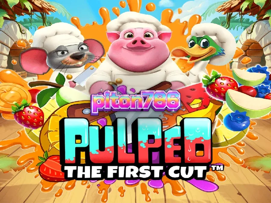Tampilan visual slot Pulped: The First Cut dengan tema dapur tropis